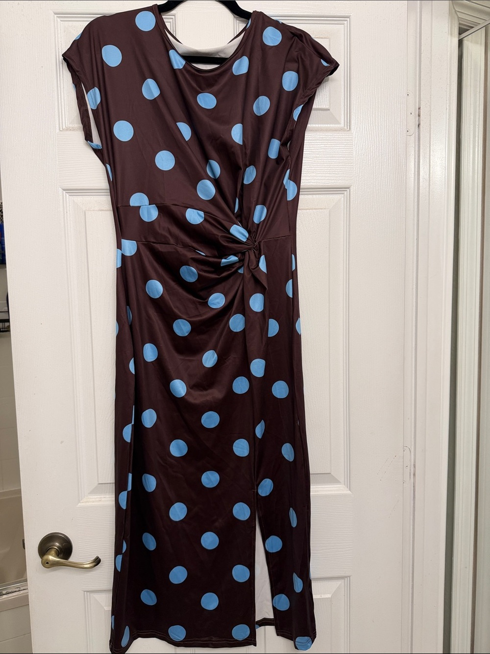Elegant Brown Polka Dot Summer Tea Party Brunch Midi Dress